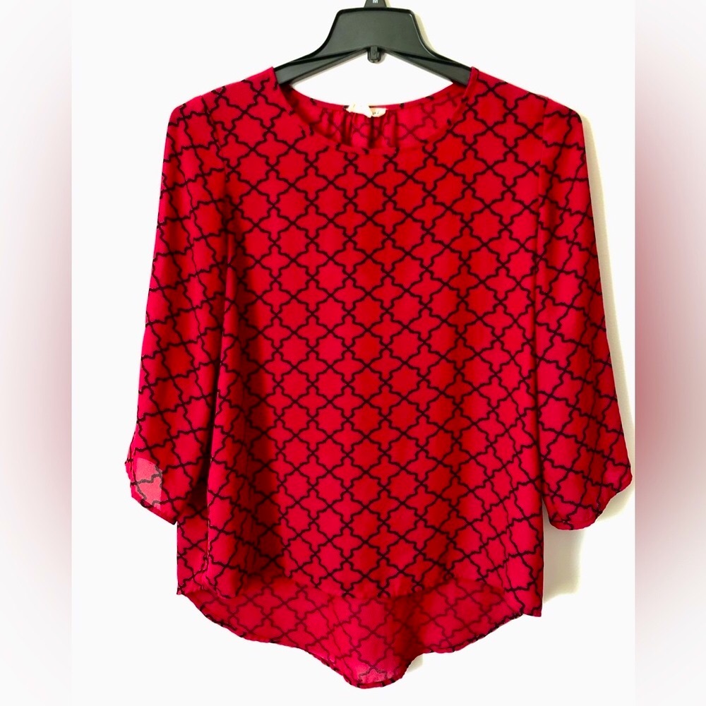 Messini blouse size Large 3/4 sleeve burgundy & black